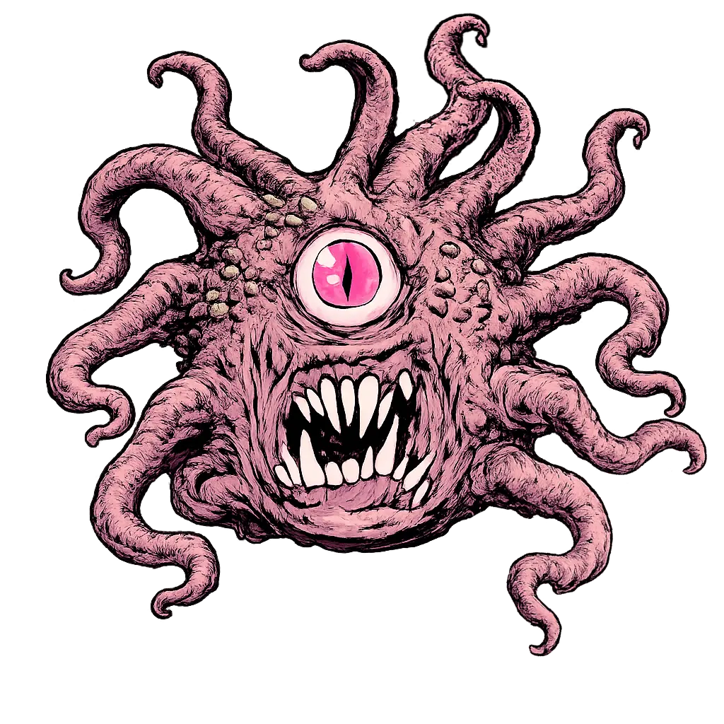 Abomination, a floating orb of flesh with a central eye, tentacles, and jagged teeth